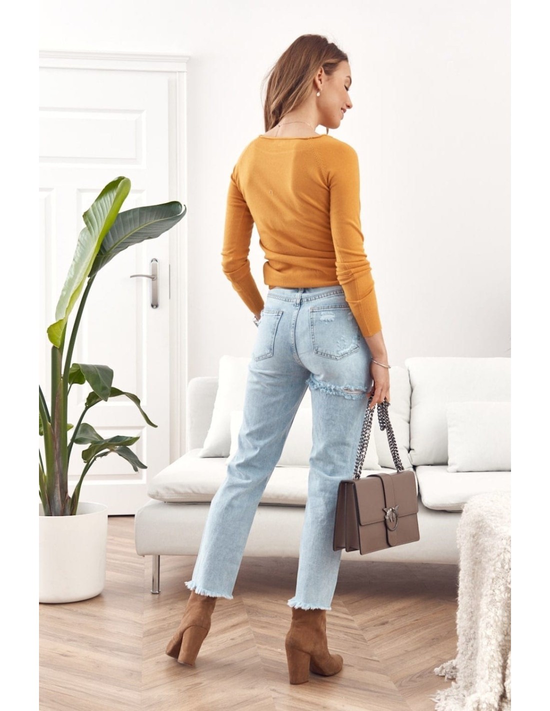 High-waisted jeans trousers Boyfriend 02700 - Online store - Boutique